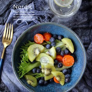 深藍孔雀紋不規則碗