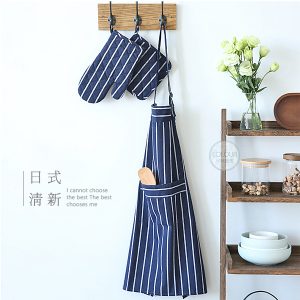 日式小清新【深藍色隔熱手套+圍裙兩件組】