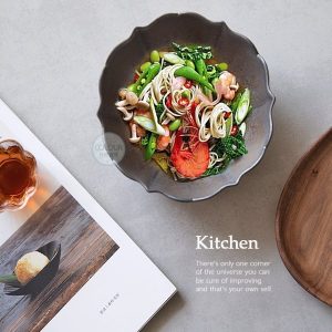 日式粗陶手工花形碗