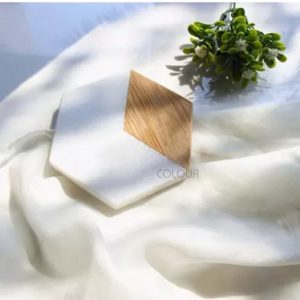 大理石拼接實木隔熱防滑杯墊