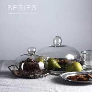 鐵藝雙耳平盤+玻璃甜品罩