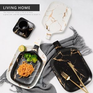 輕奢風描金大理石紋手柄托盤 (大+小盤組)