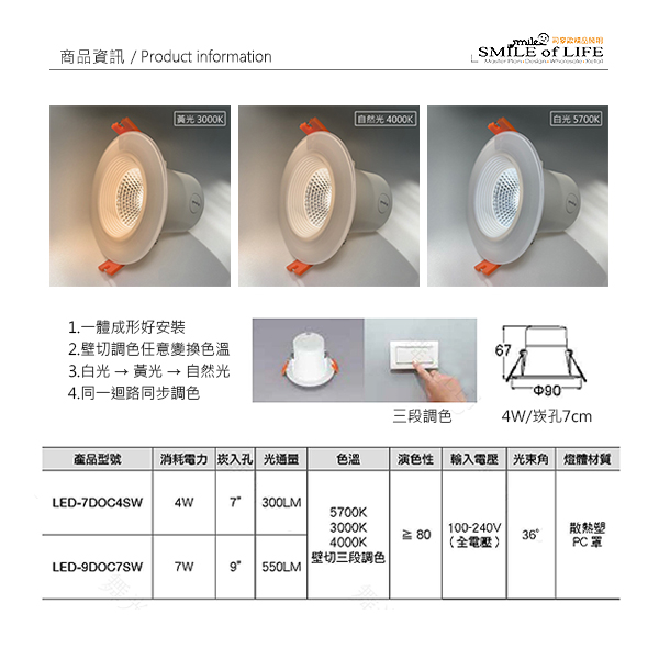 LED4W/7W三段調色崁燈:圖片 5