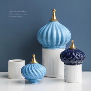 歐式藍色城堡陶瓷擺件