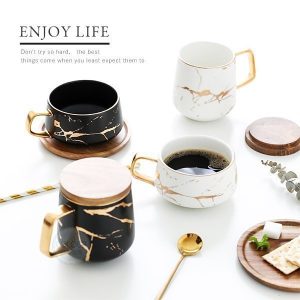 描金大理石紋相思木杯碟