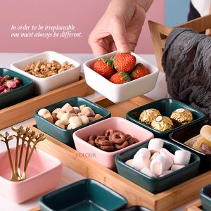 日式陶瓷分格盤【3格+木托】