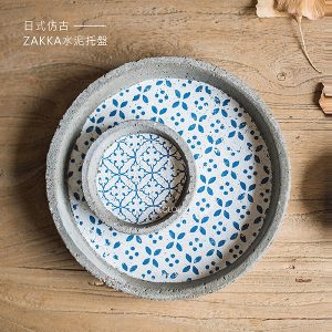 日式仿古印花水泥托盤