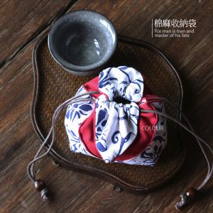 手工雙層棉麻布袋【綠色/白底花/水墨】