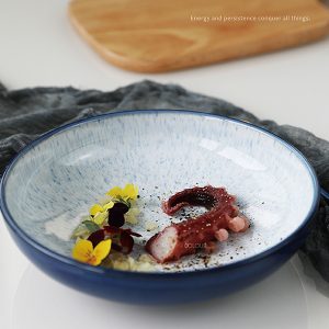 北歐簡約陶瓷藍色深盤