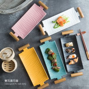 創意長方形雙耳壽司盤【黑/白】