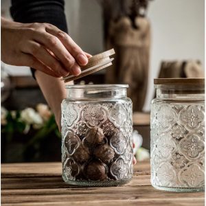 浮雕海棠花密封玻璃罐