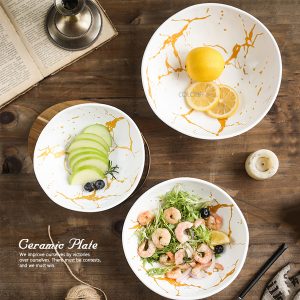 描金邊大理石紋陶瓷碗