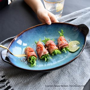 日式海洋藍雙耳魚盤