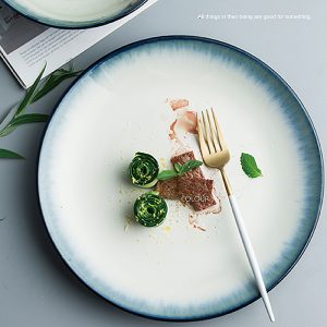 como創意漸變藍色陶瓷餐具 【小盤+牛排盤 套組】