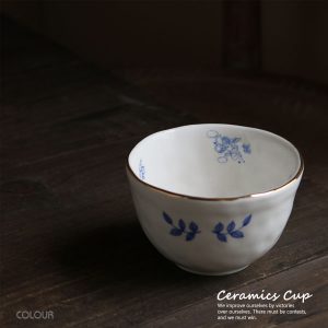 手捏藍花天使金邊小杯 歐洲陶瓷