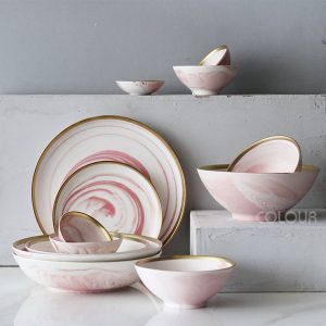 粉色大理石紋陶瓷餐具【8吋淺盤/8吋深盤/9.75吋深盤】
