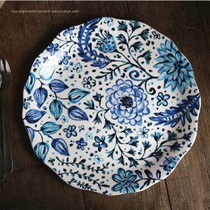 美國Pier1手繪藍花西餐盤