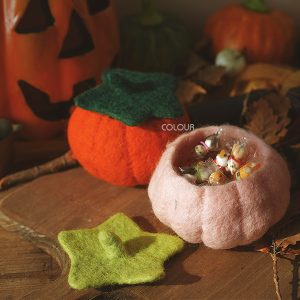 手工療癒羊毛氈南瓜桶【番茄紅/香芋粉】