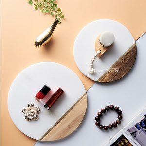 實木拼接純白大理石盤【小/大】