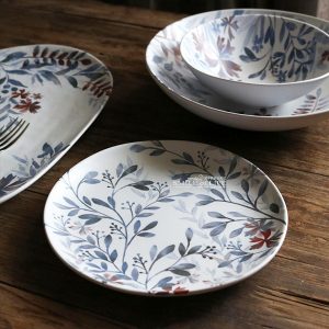 歐式復古紅花陶瓷碗盤