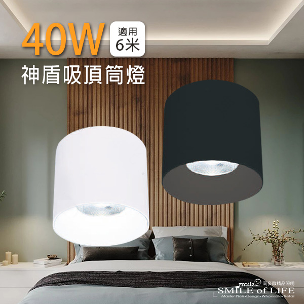 神盾LED 40W 高演色吸頂筒燈【時尚白/貴族黑】
