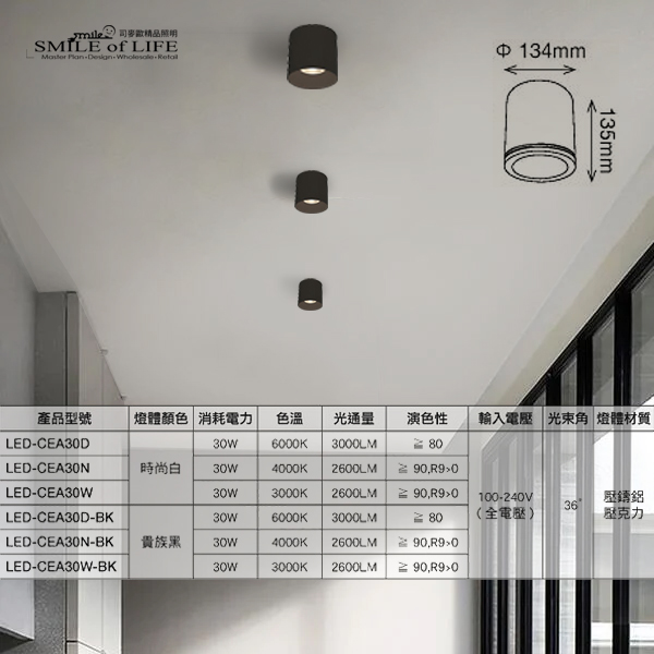 神盾LED 30W 高演色吸頂筒燈【時尚白/貴族黑】:圖片 4