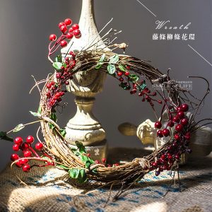 鄉村田園風藤條柳條花環【紅果/綠果】