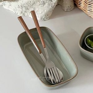 窯變藍灰長方深盤