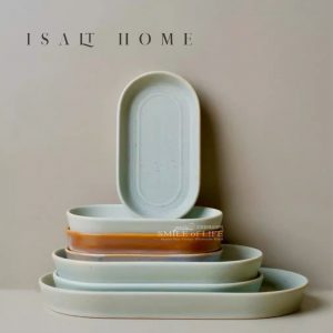 【微瑕】質感窯變綠橢圓盤